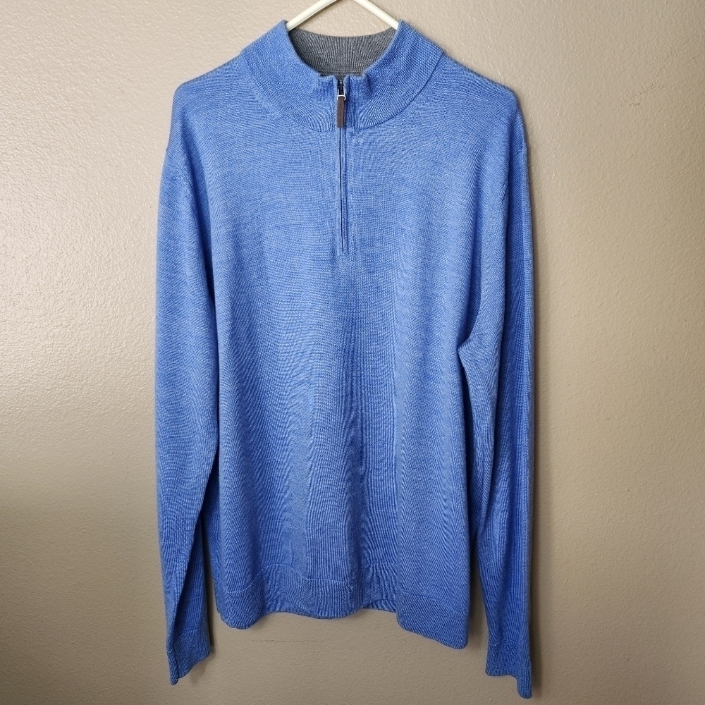 Nordstrom Mens Shop 100% Merino Wool Blue Quarter Zip Sweater-Size 2XL